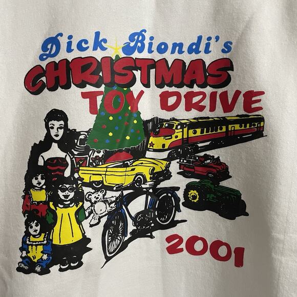 Vintage Crewneck Sweatshirt Size Large White Toy Drive 2001 Dick Biondi Hanes - Picture 3 of 7